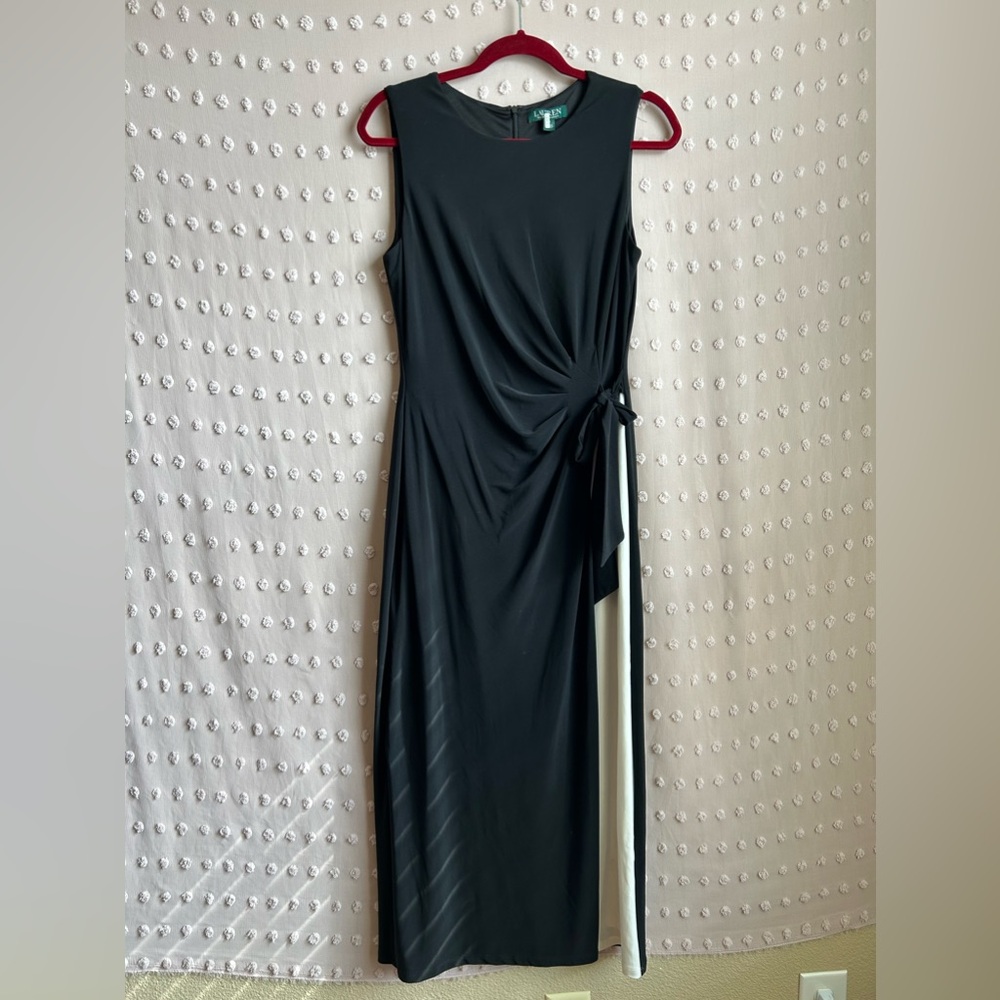 Lauren Ralph Lauren Sleeveless Wrap Color Block Cocktail Party‎ Midi Dres…